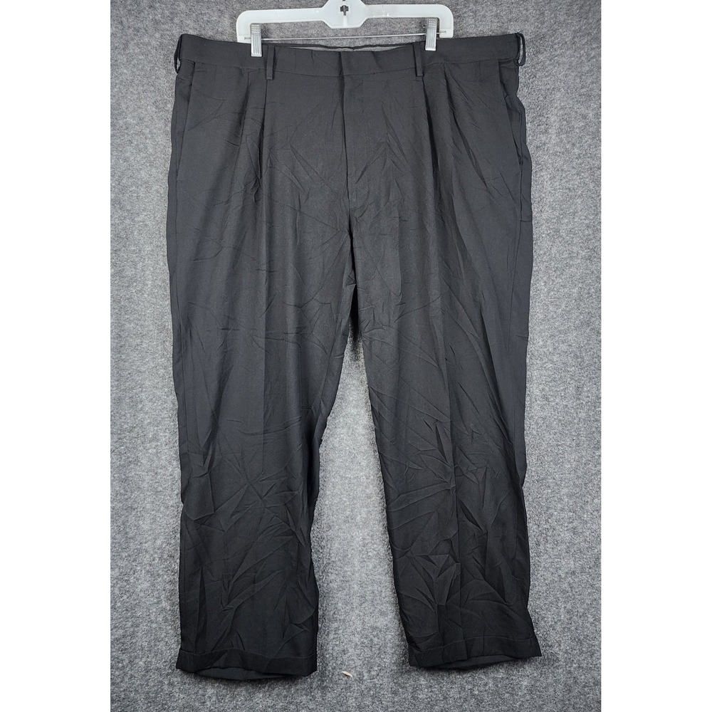 Unbranded Dress Pants Men 46 Black Pleated Front Cuffed Hem Formal Trousers